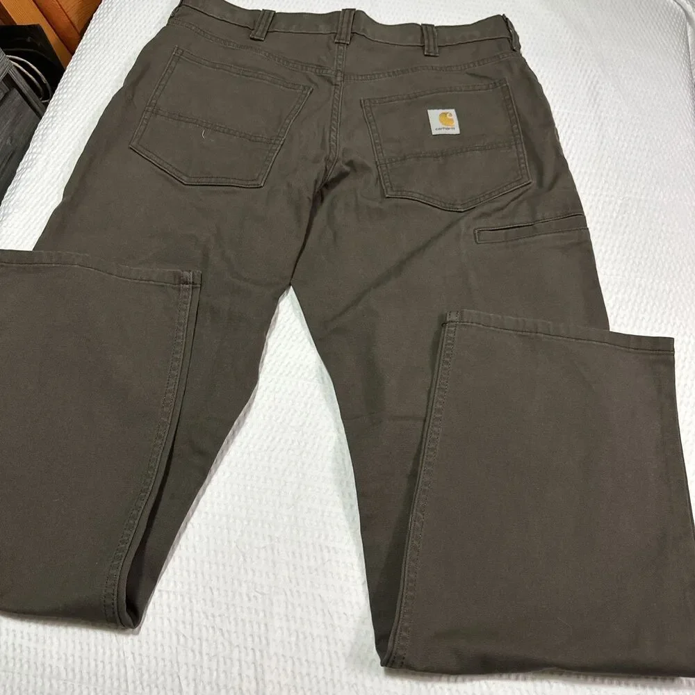 Carhartt Mens 32x32 Brown Work Pants Relaxed Fit Canvas Stretch Utility Durable